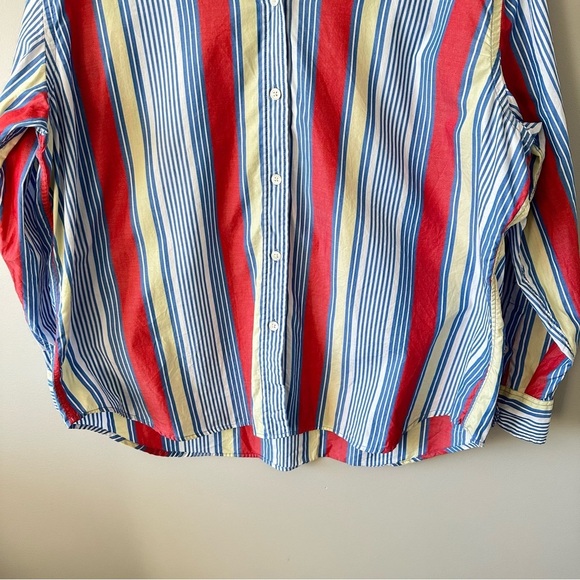Talbots Striped Button Down Shirt Top 1x Blue Coral Womens All Cotton Preppy - Picture 3 of 12